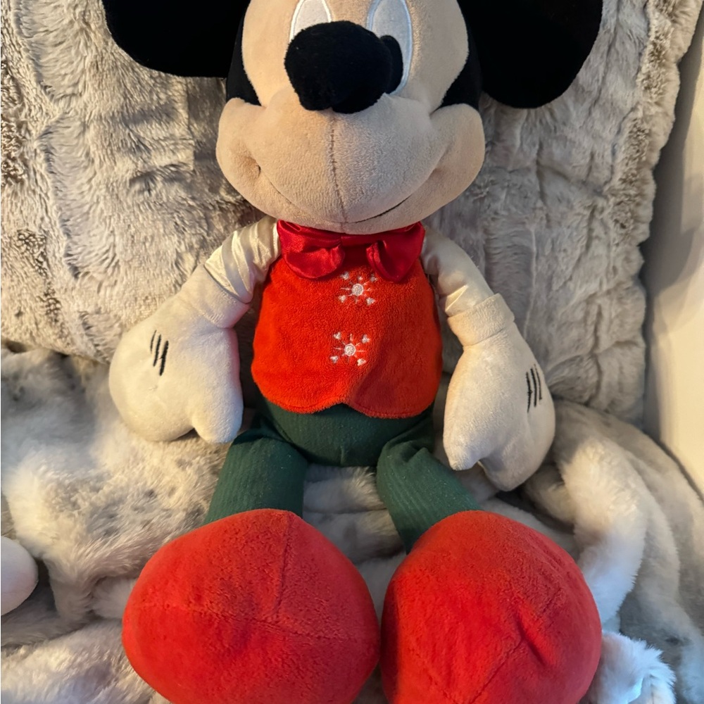 Mickey Mouse Plush Toy with Red and Green Outfit
